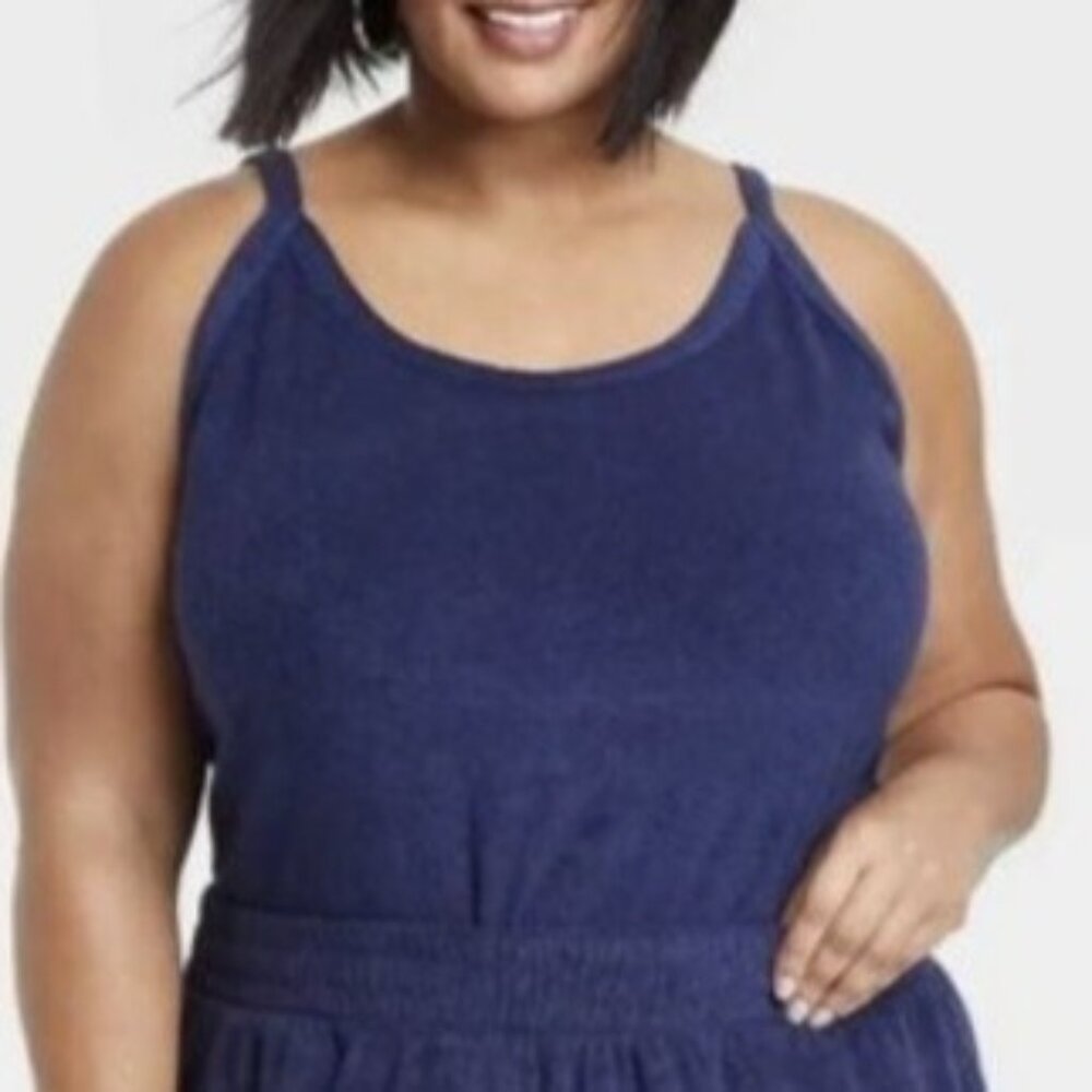 Ava & Viv Terry Cloth Tank Top Womens 1X Blue New Summer Sleeveless